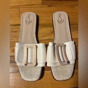 Sam Edelman Cream Slide Sandals with Textured Buckle